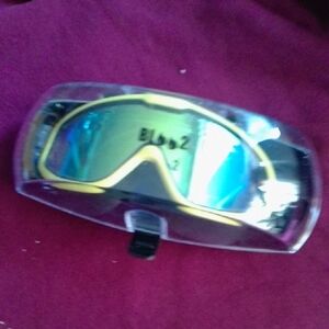 Yellow and Blue Ski Goggles